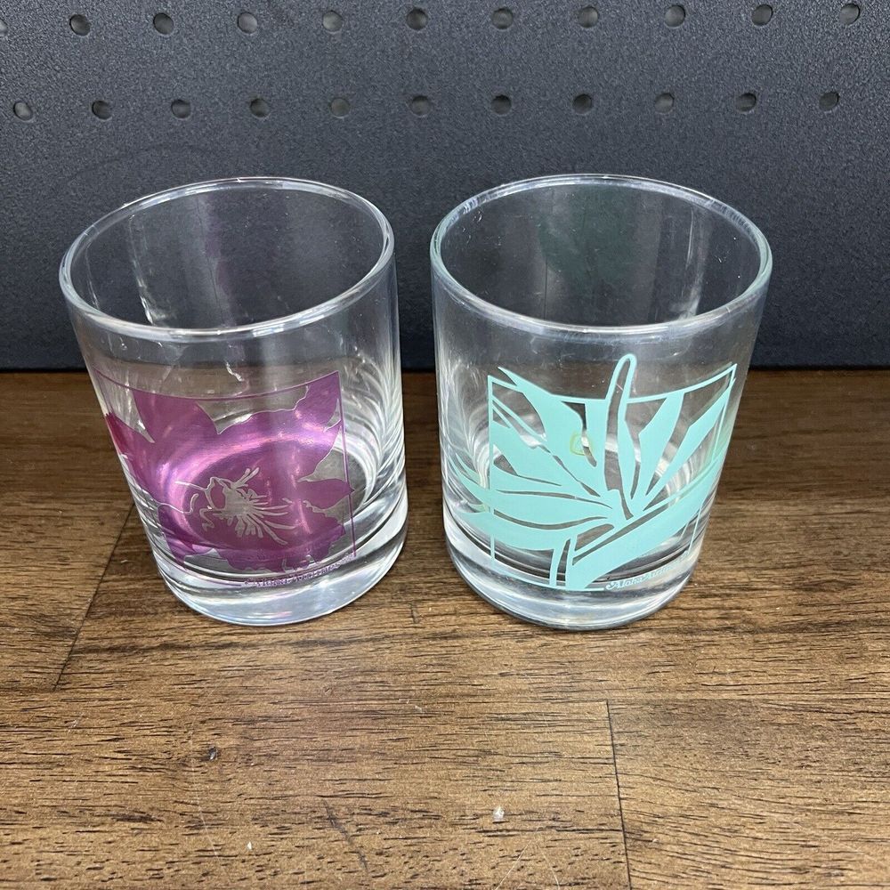 VINTAGE‎ ALOHA AIRLINES ACL GLASS CUP  HAWAII Lot Of 2 Pink Teal